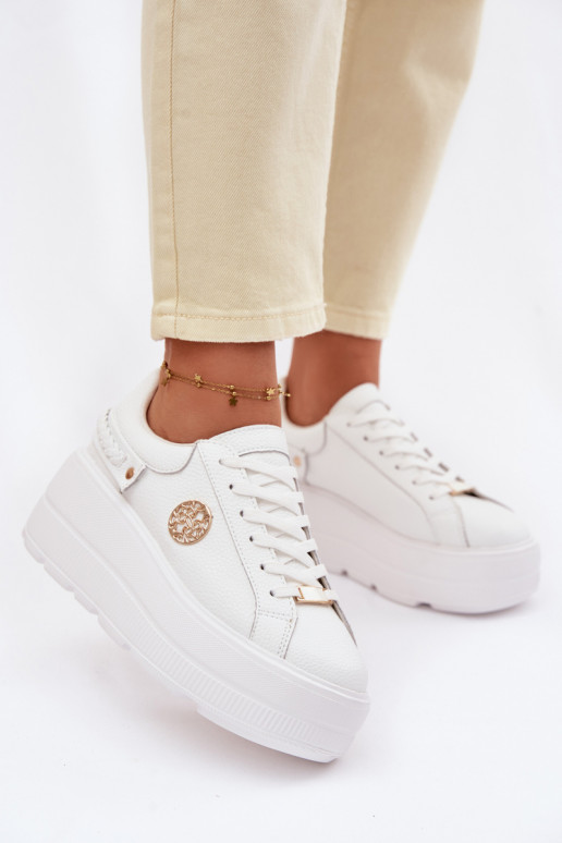 Peau Chaussures modèle baskets Féminin avec une plateforme D&A LR61-7095 couleur blanche