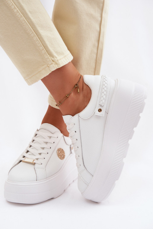 Peau Chaussures modèle baskets Féminin avec une plateforme D&A LR61-7095 couleur blanche