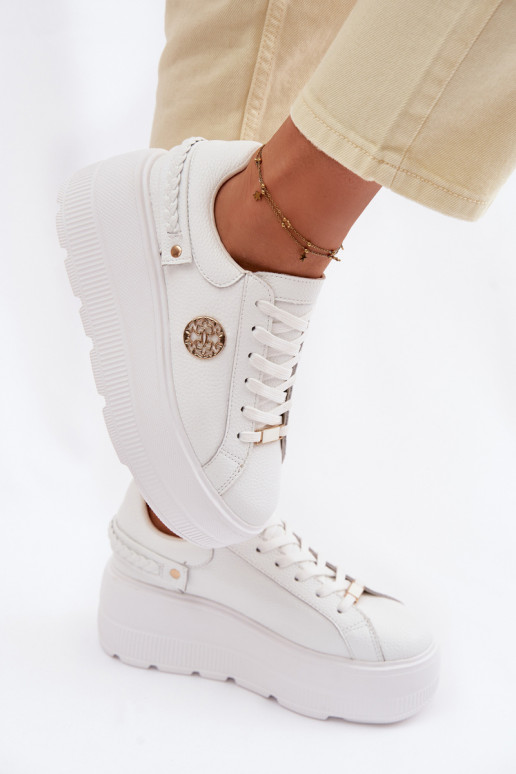 Peau Chaussures modèle baskets Féminin avec une plateforme D&A LR61-7095 couleur blanche