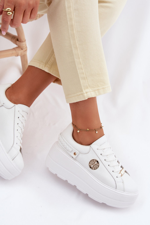 Peau Chaussures modèle baskets Féminin avec une plateforme D&A LR61-7095 couleur blanche