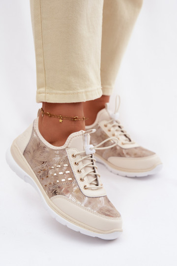 Chaussures en cuir à motifs pour femmes D&A GR61-5990 couleur sable