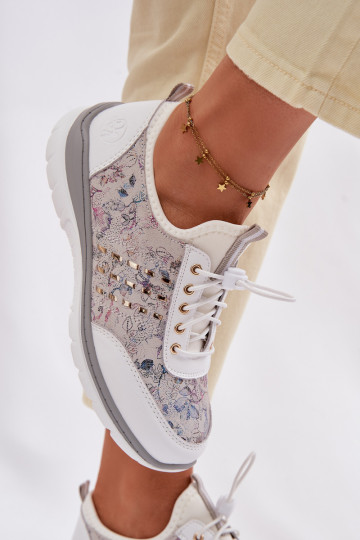 Chaussures en cuir à motifs pour femmes D&A GR61-5990 couleur blanche