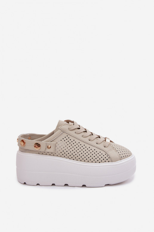 Peau avec des éléments ajourés Chaussures modèle baskets Féminin avec une plateforme avec des sangles Activé Pięcie D&A LR61-708