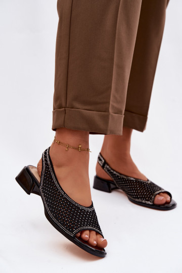 Sandales ajourées pour femmes en daim avec talon D&A CR61-3131 couleur noire 2