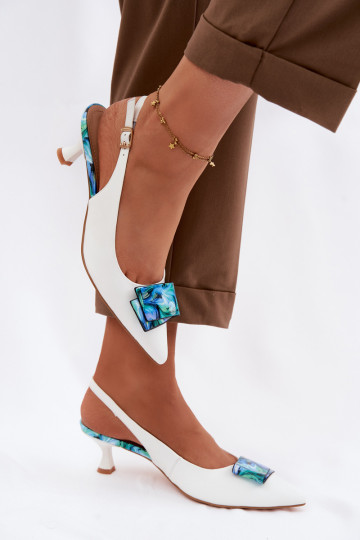 Chaussures à talons en cuir pour femmes avec ornements D&A LZ61-2006 couleur blanche