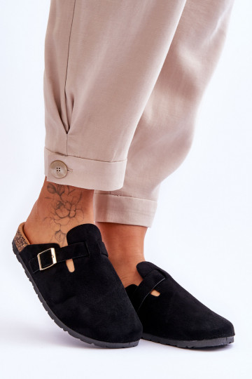 Chaussons en daim sur plateforme en liège couleur noire Vellma 2