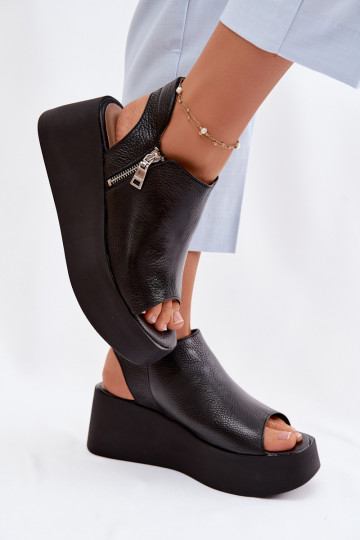 Peau Sandales à plateforme Zazoo 1792 couleur noire