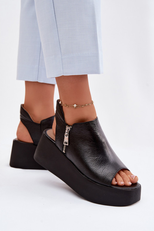 Peau Sandales à plateforme Zazoo 1792 couleur noire
