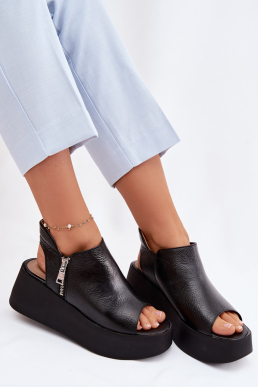 Peau Sandales à plateforme Zazoo 1792 couleur noire