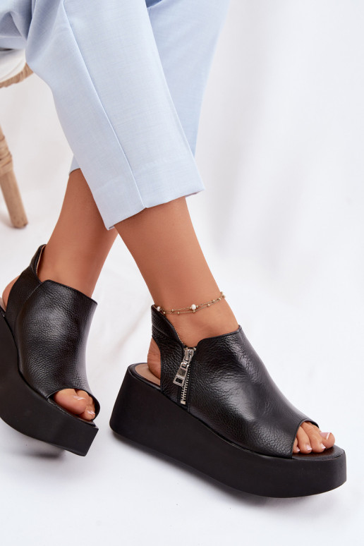 Peau Sandales à plateforme Zazoo 1792 couleur noire