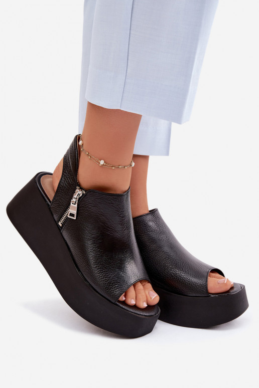 Peau Sandales à plateforme Zazoo 1792 couleur noire