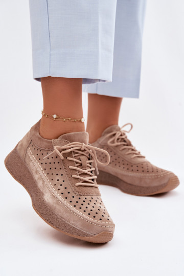 Bottes en cuir de type sneakers pour femmes avec éléments ajourés Sergio Leone SP-013 couleur marron 2