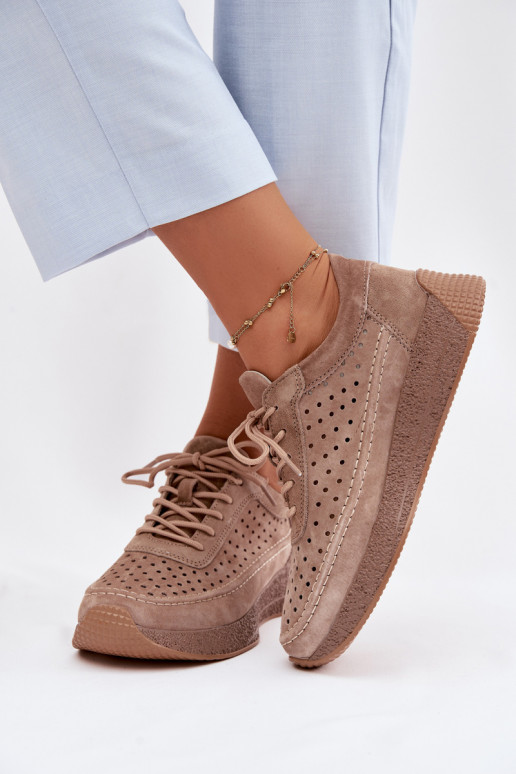 Peau chaussures Chaussures modèle baskets Féminin avec des éléments ajourés Sergio Leone SP-013 marron