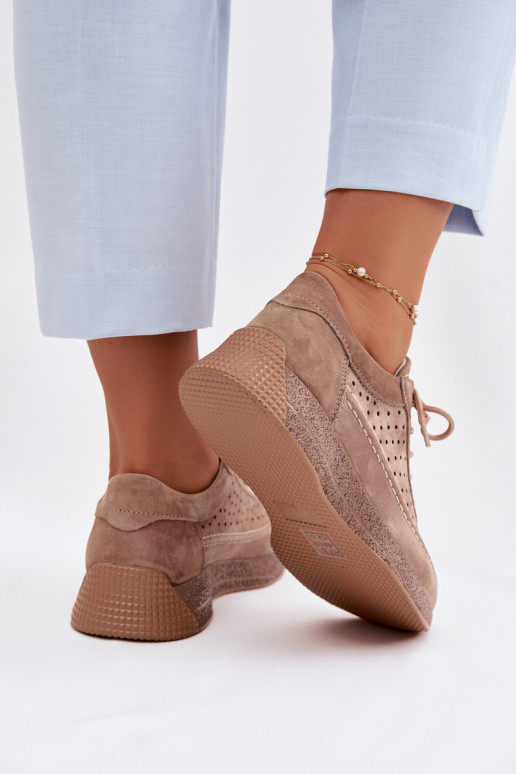 Peau chaussures Chaussures modèle baskets Féminin avec des éléments ajourés Sergio Leone SP-013 marron