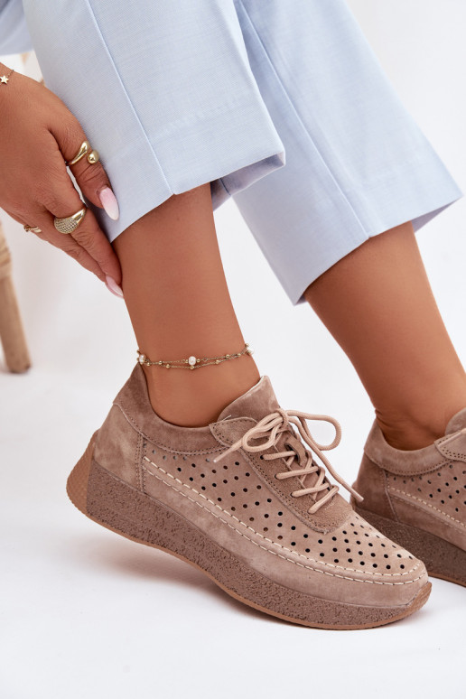 Peau chaussures Chaussures modèle baskets Féminin avec des éléments ajourés Sergio Leone SP-013 marron