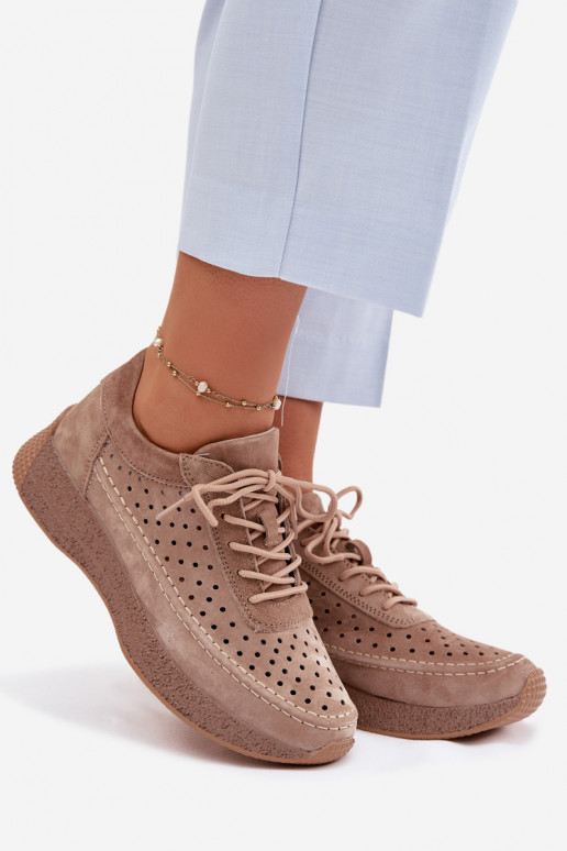 Peau chaussures Chaussures modèle baskets Féminin avec des éléments ajourés Sergio Leone SP-013 marron