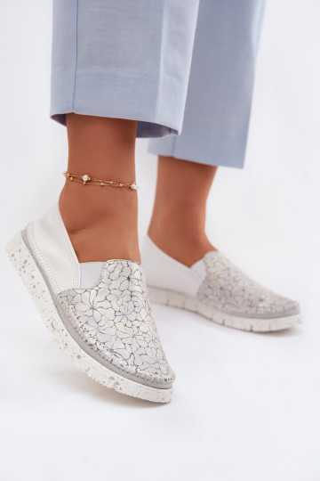 Chaussures en cuir pour femmes à enfiler Tai turiciejka 03512-70 couleur blanc-argent 2