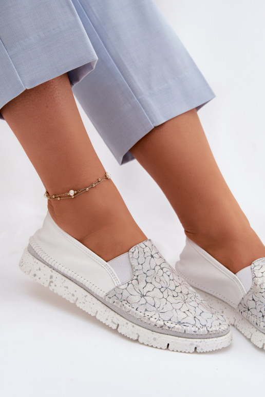 Bottes en cuir pour femme Il fautciejka 03512-70 Blanc-couleur argent