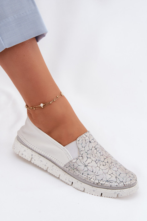 Bottes en cuir pour femme Il fautciejka 03512-70 Blanc-couleur argent