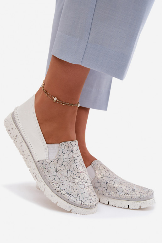 Bottes en cuir pour femme Il fautciejka 03512-70 Blanc-couleur argent