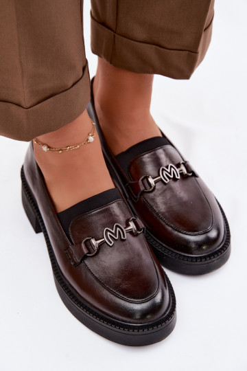Mocassins en cuir pour femmes avec détails décoratifs Vinceza 39985 couleur chocolat