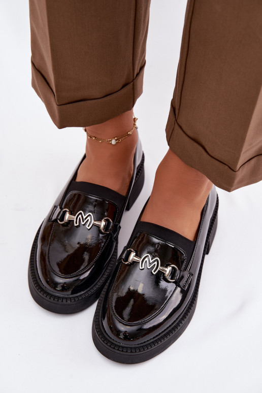 Peau Mocassins laqués Féminin Avec des décorations Detalem Vinceza 39985 couleur noire