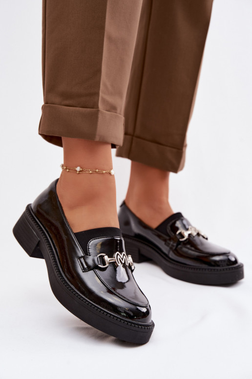 Peau Mocassins laqués Féminin Avec des décorations Detalem Vinceza 39985 couleur noire