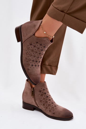 Bottines ajourées pour femmes avec larges talons Vinceza 58626 couleur sable