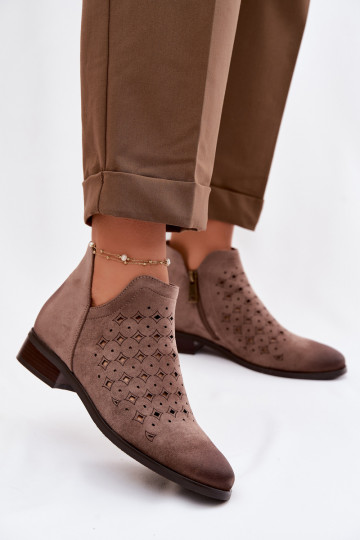 Bottines ajourées pour femmes avec larges talons Vinceza 58626 couleur sable 2