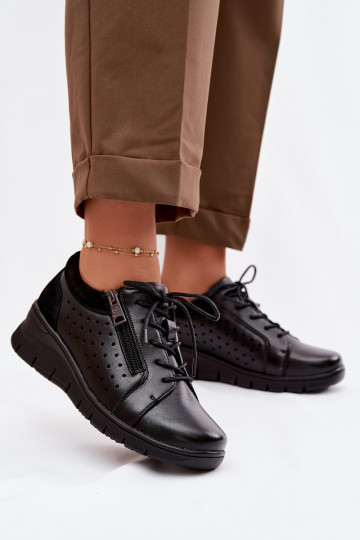 Bottines en cuir pour femmes avec plateforme Vinceza 39977 noires 2