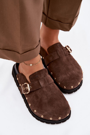 Chaussons Sabots en daim avec une plateforme avec des rivets I avec boucles Big Star TT274952 CzekoladoÀe