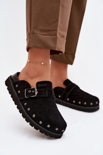 Chaussons en daim avec plateforme, clous et boucles Big Star TT274951 noires 2