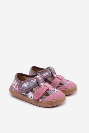 Chaussons pour enfants Milami avec motifs de chat et de fleurs couleur gris-rose Lumi