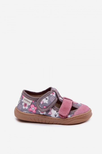 Chaussons pour enfants Milami avec motifs de chat et de fleurs couleur gris-rose Lumi 2