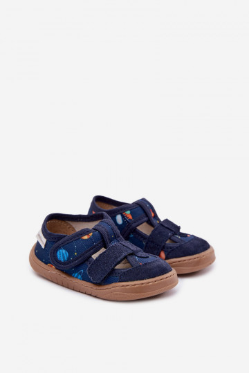 Chaussons pour enfants Milami avec fusées et planètes couleur bleu foncé Lumi