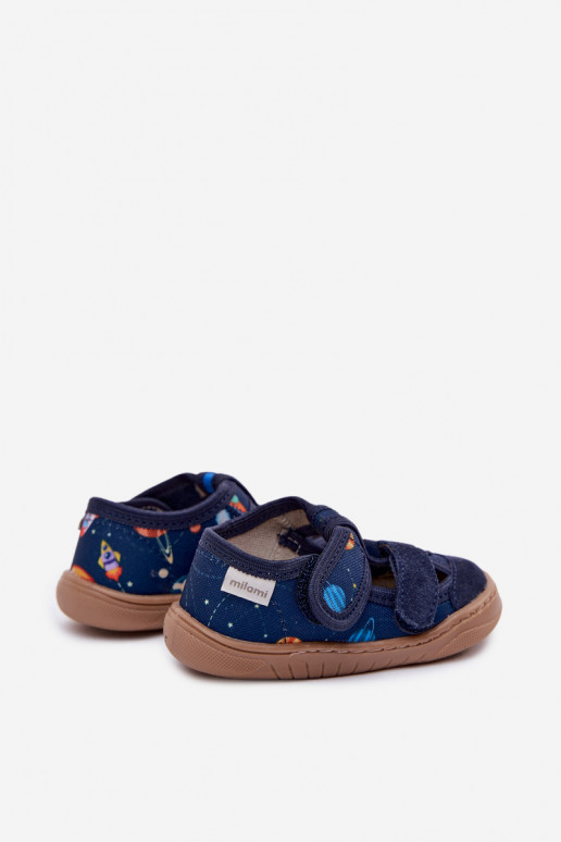 Chaussons Barefoot Puéril Milami Rakiety I Planety bleu foncé Lumi