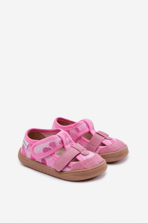 Chaussons Barefoot Puéril Milami avec éclat Dans les coeurs couleur rose Lumi