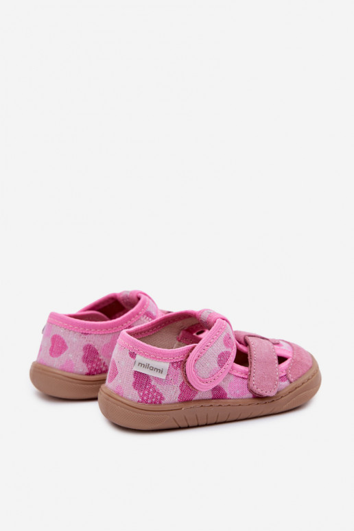Chaussons Barefoot Puéril Milami avec éclat Dans les coeurs couleur rose Lumi