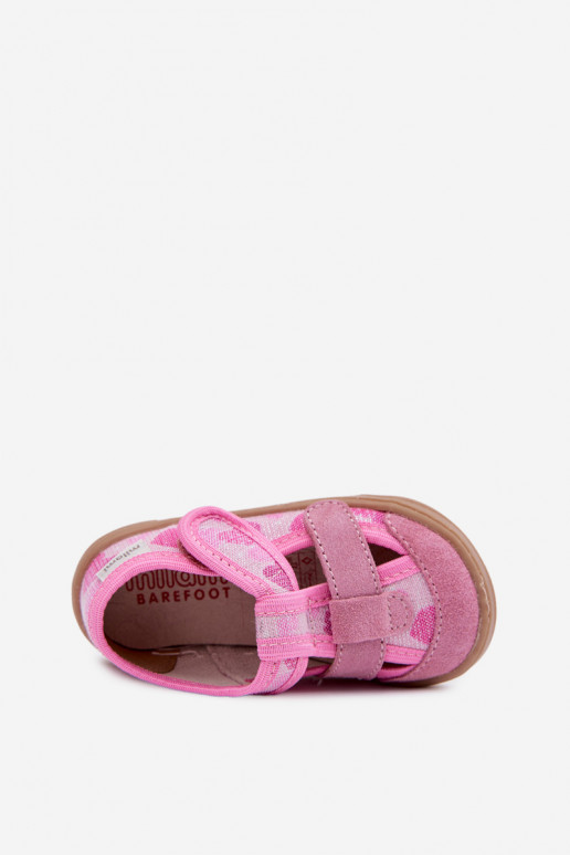 Chaussons Barefoot Puéril Milami avec éclat Dans les coeurs couleur rose Lumi
