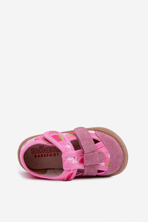 Chaussons Barefoot Puéril Milami des fraises couleur rose Lumi