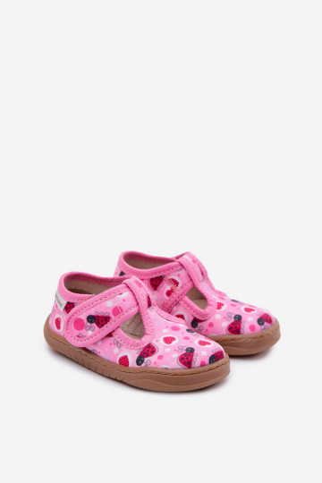 Chaussons pour enfants Barefoot avec motif de coccinelles et de cœurs avec fermetures autocollantes Milami rose Talirae