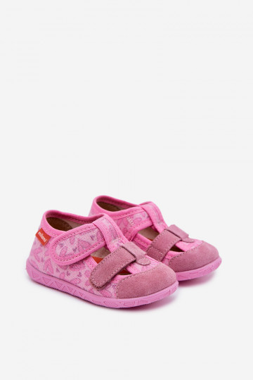 Chaussons Milami pour enfants avec brillance et motif de cœurs avec fermetures autocollantes rose Reathiana