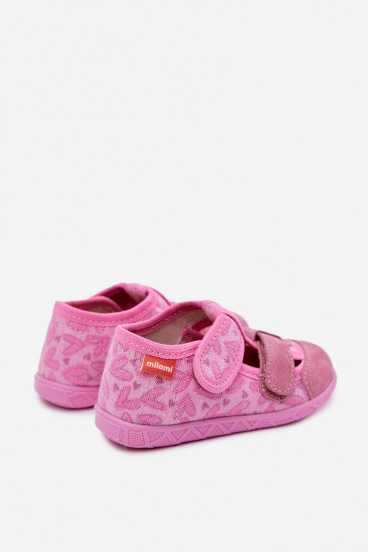 Chaussons Milami Puéril avec éclat avec attaches adhésives Dans les coeurs couleur rose Reathiana