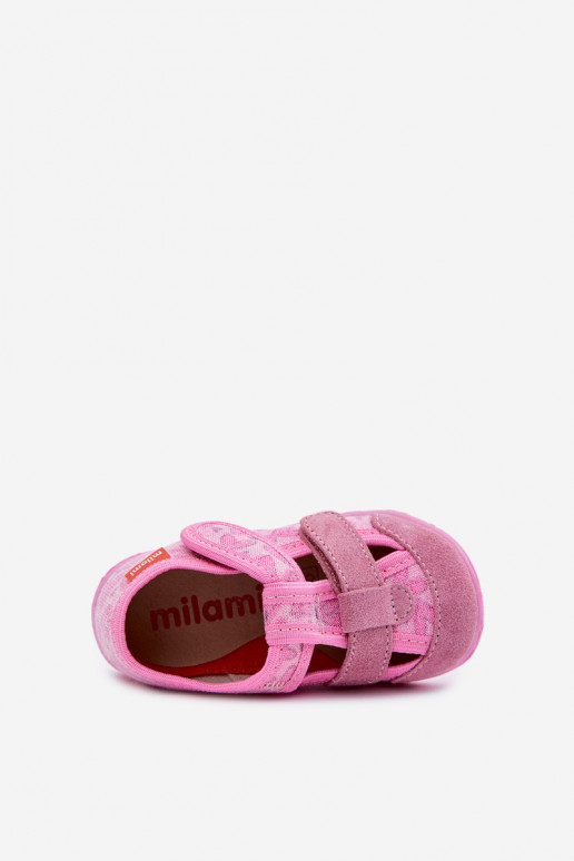 Chaussons Milami Puéril avec éclat avec attaches adhésives Dans les coeurs couleur rose Reathiana