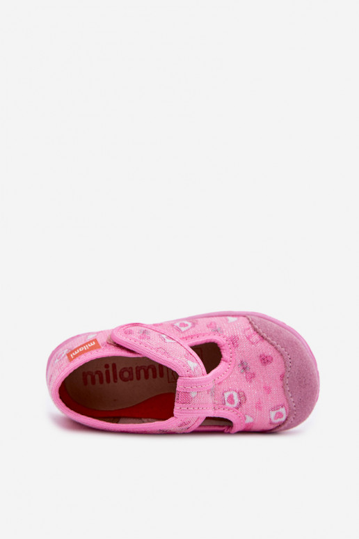 Chaussons Milami Puéril avec attaches adhésives avec éclat couleur rose Jasimrra