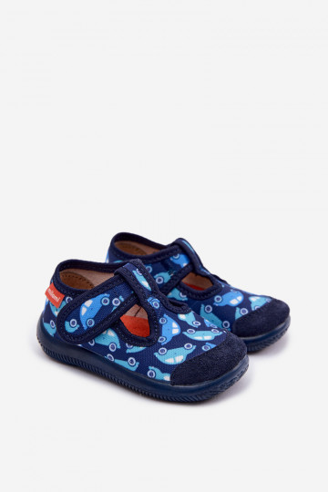 Chaussons Milami pour enfants élastiques avec fermetures autocollantes bleu marine Ambette