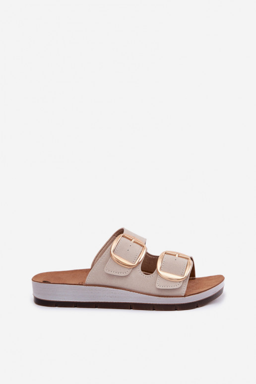 Pantoufles pour femmes Ze couleur doréemi avec bouclesmi Inblu CP000061 beige