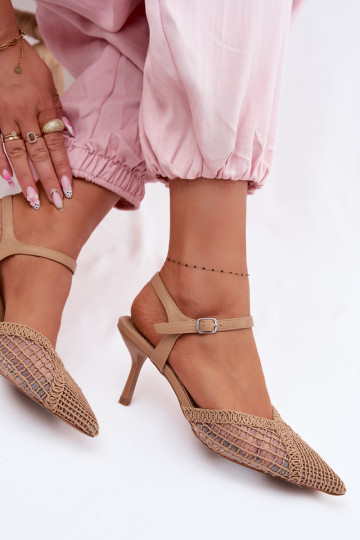 Sandales à motifs avec réseau sur talons fins marron Idira