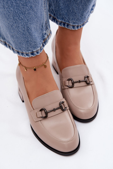 Chaussures en cuir pour femmes avec talons Vinceza 18116 beige