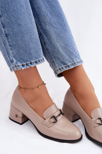 Chaussures en cuir pour femmes avec talons Vinceza 18116 beige 2